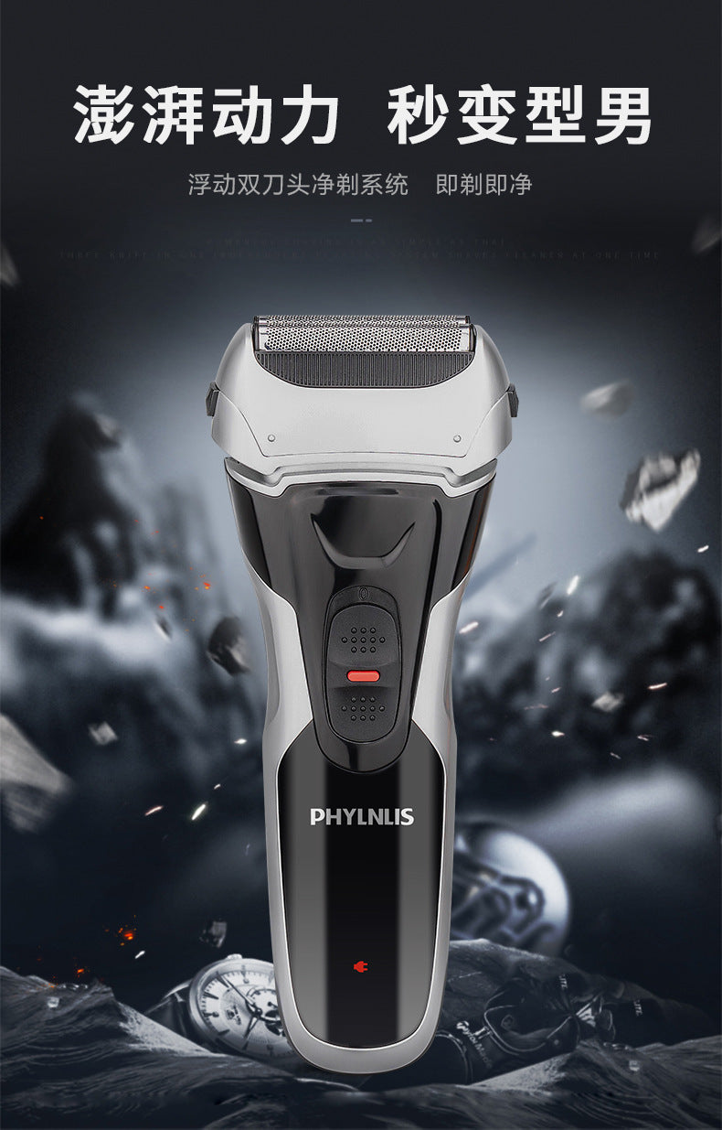 Wholesale custom reciprocating electric shaver with dual heads, sideburn trimmer, usb rechargeable, and full body washable