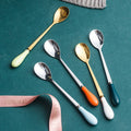 dopamine color ceramic handle spoon for home stainless steel mixing spoon ice cream coffee spoon long handle spoon