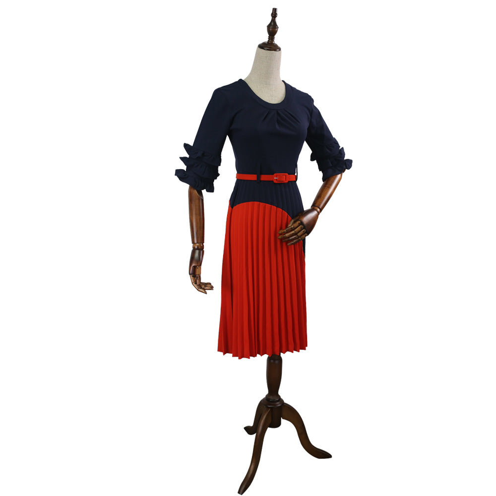 supply   african plus size women's clothing bell sleeves color matching dress one piece dropshipping