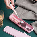 Ceramic stainless steel cutlery set with utensil case - student dinnerware, kids' home fork, spoon, chopsticks 3-piece set - wholesale