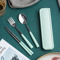 Ceramic stainless steel cutlery set with utensil case - student dinnerware, kids' home fork, spoon, chopsticks 3-piece set - wholesale