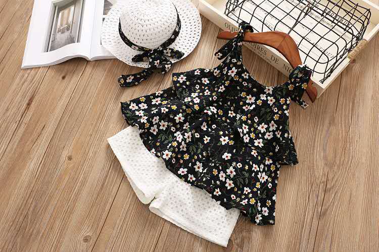 Girls' chiffon set - new  summer collection - kids' floral cami top and shorts two-piece outfit - direct from the manufacturer