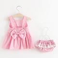 Baby girl summer new plaid dress set: sleeveless bowknot tank top + shorts two-piece outfit
