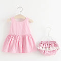 Baby girl summer new plaid dress set: sleeveless bowknot tank top + shorts two-piece outfit