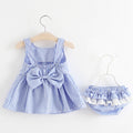 Baby girl summer new plaid dress set: sleeveless bowknot tank top + shorts two-piece outfit