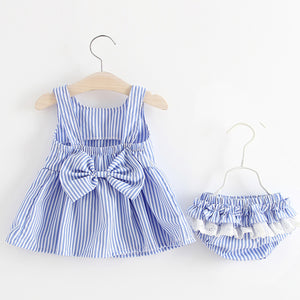 Baby girl summer new plaid dress set: sleeveless bowknot tank top + shorts two-piece outfit