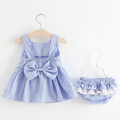 Baby girl summer new plaid dress set: sleeveless bowknot tank top + shorts two-piece outfit