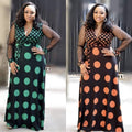 african plus size women's clothing  lace knit stretch printed circle dress with belt and long sleeves