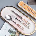 Creative children's ceramic stainless steel cutlery set - cartoon chopsticks, spoon, and fork - portable 3-piece dinnerware set - wholesale
