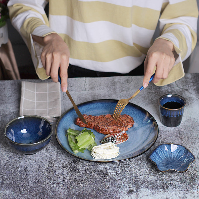 Japanese ceramic kiln-turned tableware, rice bowl, dinner plate, matching plate, commercial hotel bowl and chopsticks, restaurant plate, kiln-turned glaze