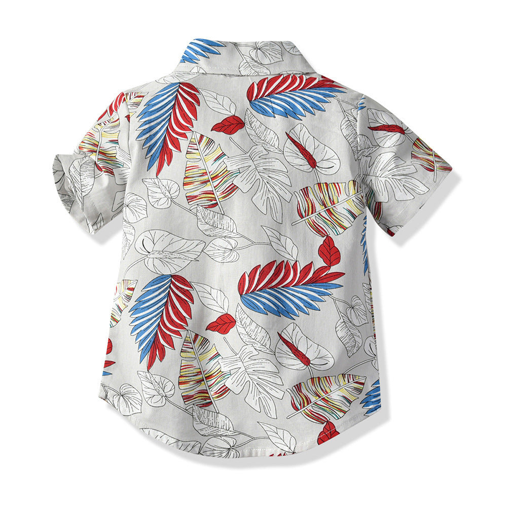 Manufacturer's new summer short-sleeved shorts two-piece set kids feather printingsuit cross-border children's clothing baby suit