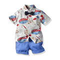 Manufacturer's new summer short-sleeved shorts two-piece set kids feather printingsuit cross-border children's clothing baby suit