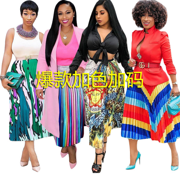 S3524  pleated skirt, casual, skirt, digital printing factory direct sales European and American women's clothing