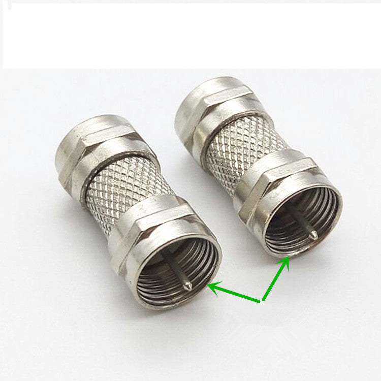 Imperial F male to F male zinc alloy nickel-plated, set-top box double-pass head F male straight-through butt, video connector