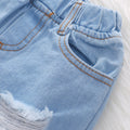 Amazon bestseller: girls' flutter sleeve woven sunflower print brushed denim distressed jeans, headscarf three-piece set - european & american style