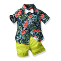 European and american children's clothing new arrivals: summer trendy floral print short-sleeve shirt and shorts set for boys - hawaiian beach style