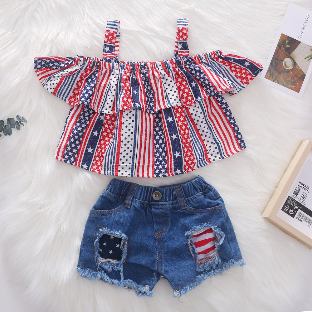 Amazon kids' star-spangled tank top & brushed denim distressed shorts - independence day exclusive, us & european market