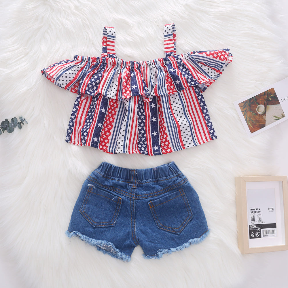 Amazon kids' star-spangled tank top & brushed denim distressed shorts - independence day exclusive, us & european market