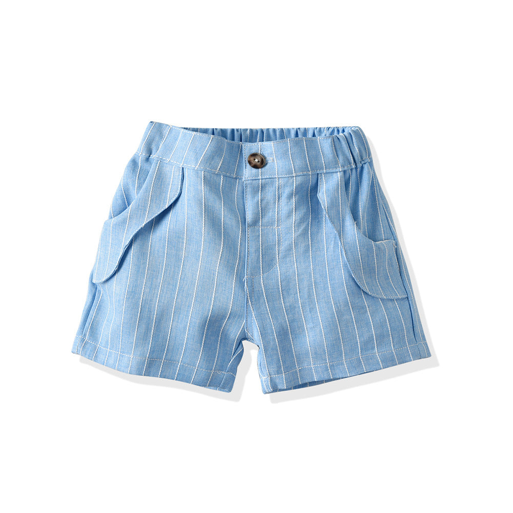 Summer kids' short-sleeve polo shirt three-piece set with striped shorts and blazer - european & american style for boys