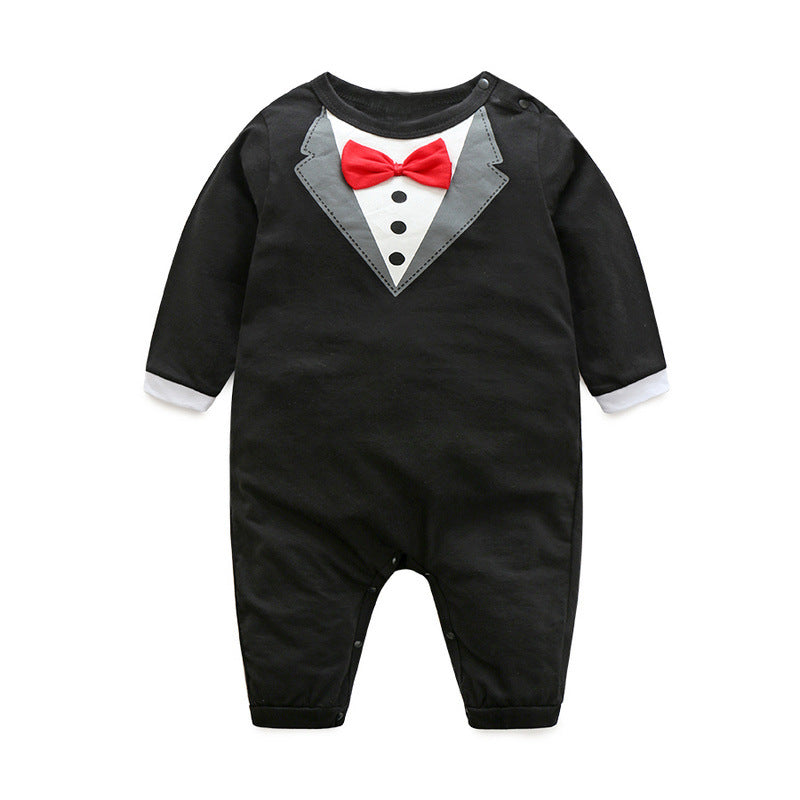 Ins spring and summer new arrival children's clothing boys gentleman bowslong sleeves romper baby jumpsuit jumpsuit k-style
