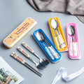 Creative children's ceramic stainless steel cutlery set - cartoon chopsticks, spoon, and fork - portable 3-piece dinnerware set - wholesale