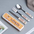 Creative children's ceramic stainless steel cutlery set - cartoon chopsticks, spoon, and fork - portable 3-piece dinnerware set - wholesale
