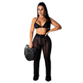 summer new european and american sexy women's fashion knitted mesh hollow-out see-through two-piece set - hot cross-border seller