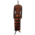 african plus size women's clothing  lace knit stretch printed circle dress with belt and long sleeves