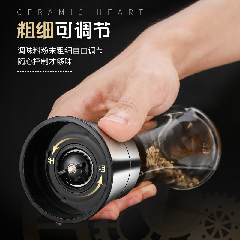 Cross-border 304 Stainless Steel Pepper Grinder Glass Pepper Pepper Coffee Grinder Manual Pepper Grinder Bottle