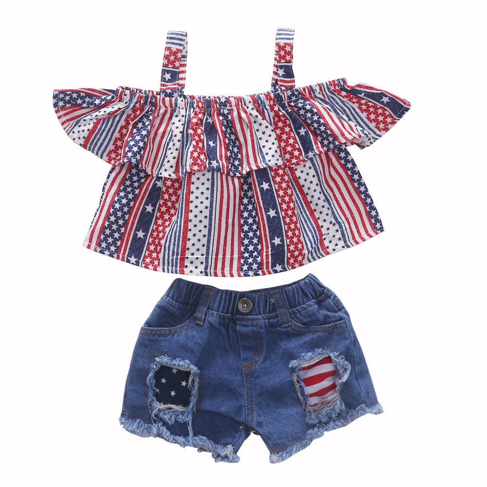 Amazon kids' star-spangled tank top & brushed denim distressed shorts - independence day exclusive, us & european market