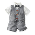 Children's spring/summer british style striped vest three-piece set - baby's first birthday outfit & occasion wear