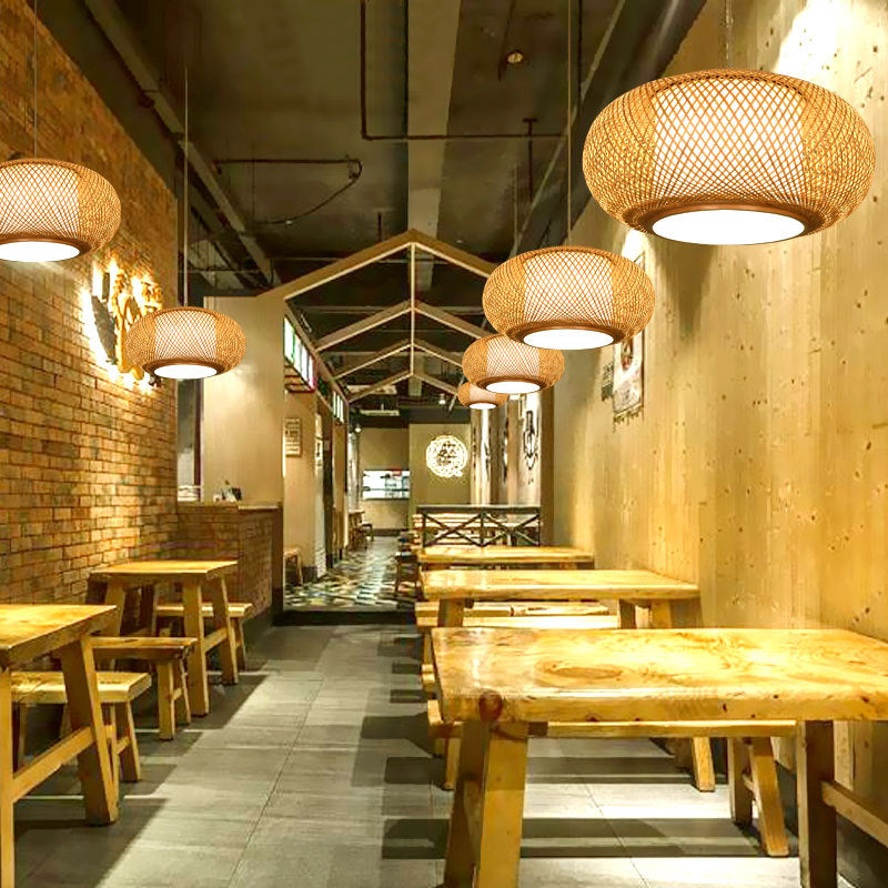 LED Handmade Bamboo Chandelier Restaurant Japanese Tatami Fast Food Restaurant Hotel Lighting Creative Bamboo Lantern Bamboo Art