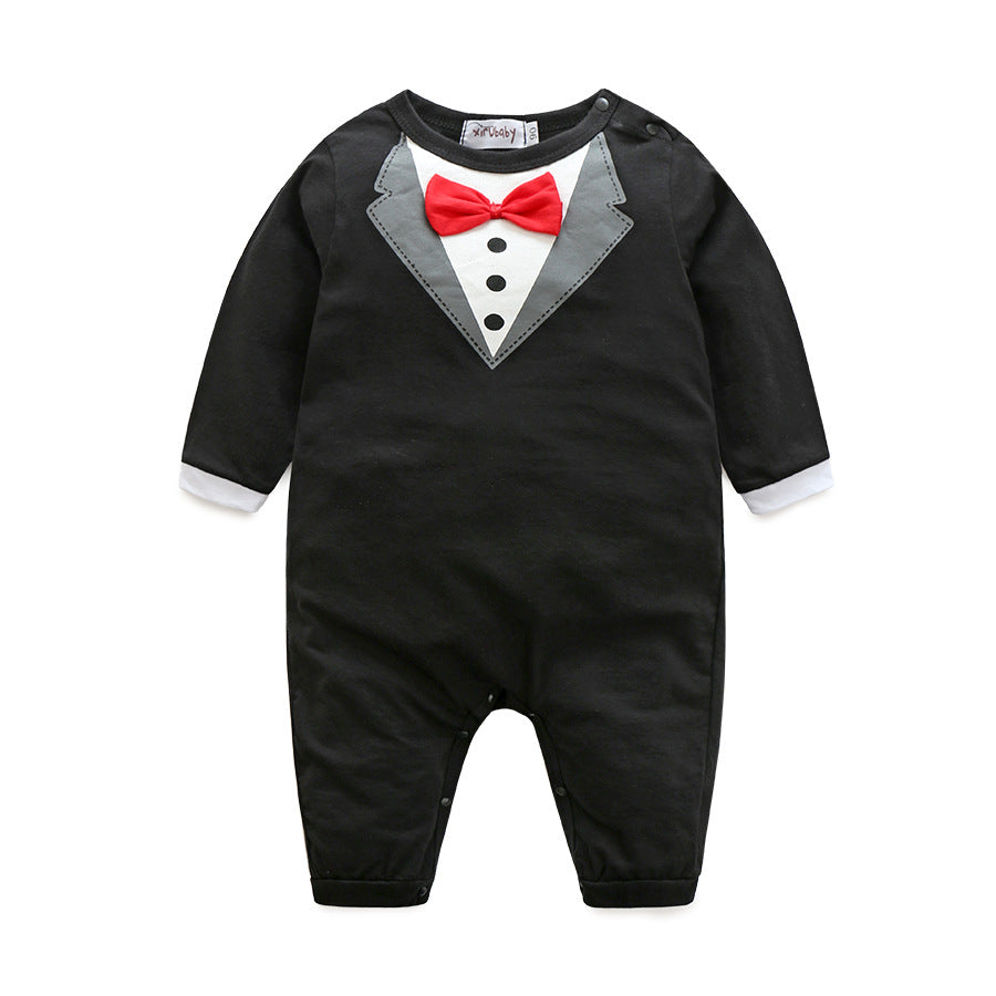 Ins spring and summer new arrival children's clothing boys gentleman bowslong sleeves romper baby jumpsuit jumpsuit k-style