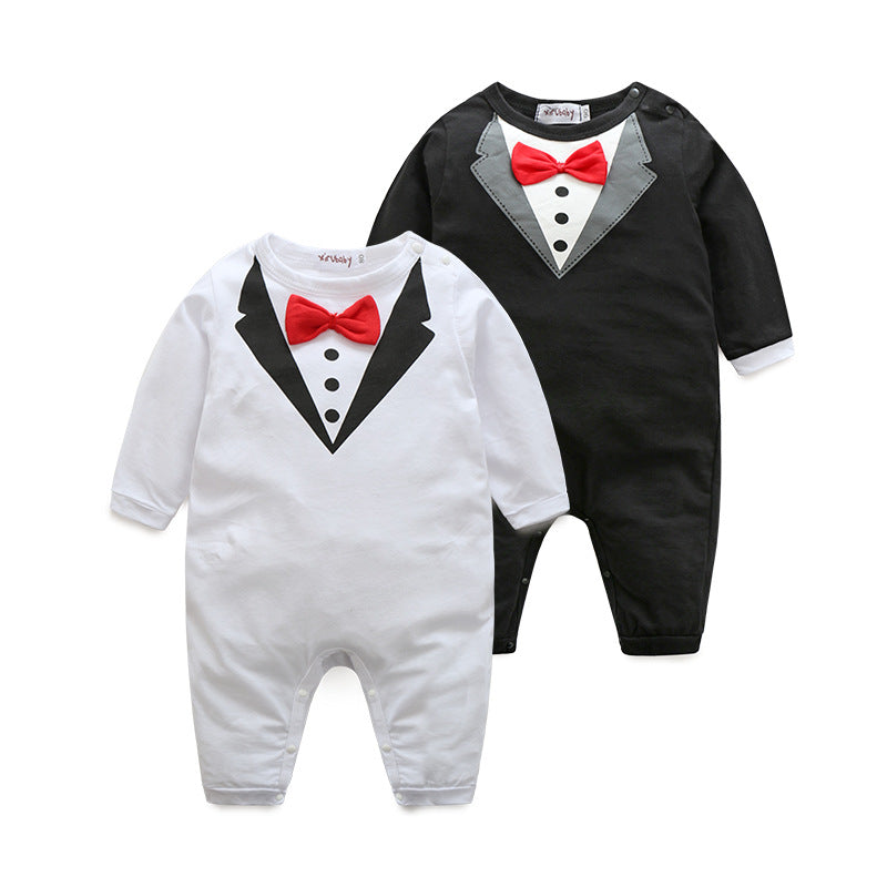 Ins spring and summer new arrival children's clothing boys gentleman bowslong sleeves romper baby jumpsuit jumpsuit k-style