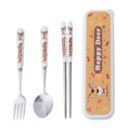 Creative children's ceramic stainless steel cutlery set - cartoon chopsticks, spoon, and fork - portable 3-piece dinnerware set - wholesale