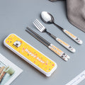Creative children's ceramic stainless steel cutlery set - cartoon chopsticks, spoon, and fork - portable 3-piece dinnerware set - wholesale