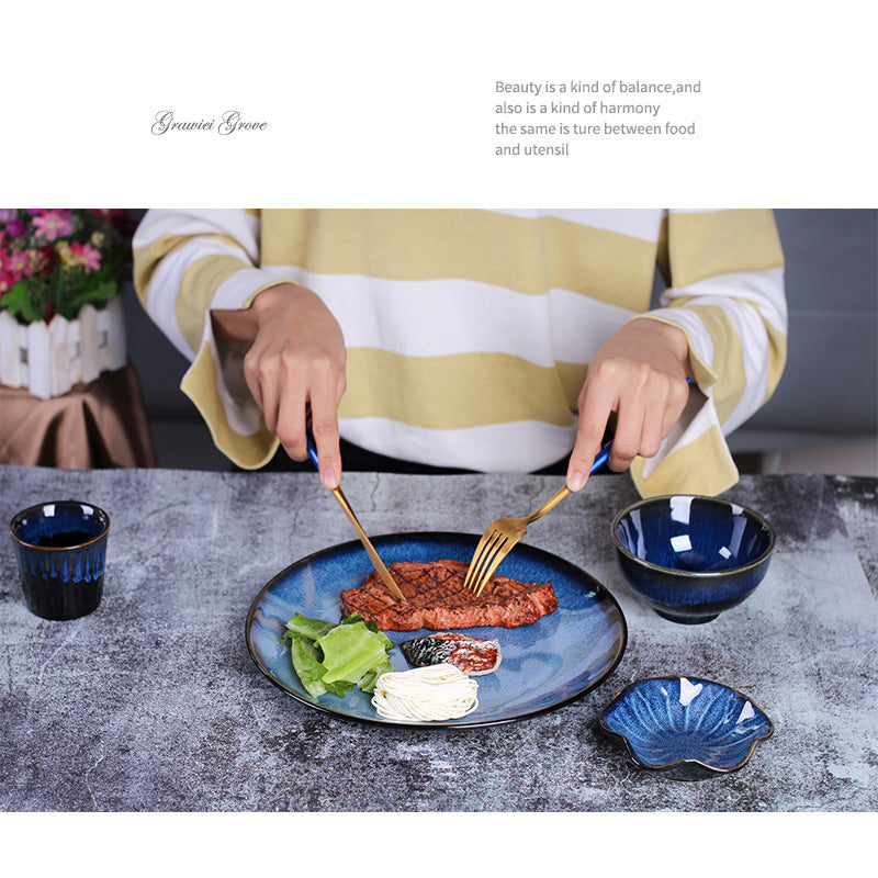Japanese ceramic kiln-turned tableware, rice bowl, dinner plate, matching plate, commercial hotel bowl and chopsticks, restaurant plate, kiln-turned glaze