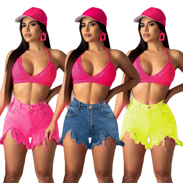 S2020 popular fringed polished denim shorts women's jeans casual straight pants