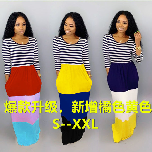 Z032 European and American sexy   independent station Dunhuang supply multi-color printing splicing floor mopping dress