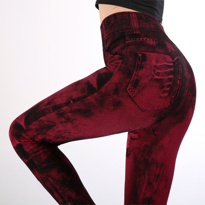 Wish  hot-selling faux denim leggings for women - cross-border bestseller, butt-lifting yoga pants, 8 colors