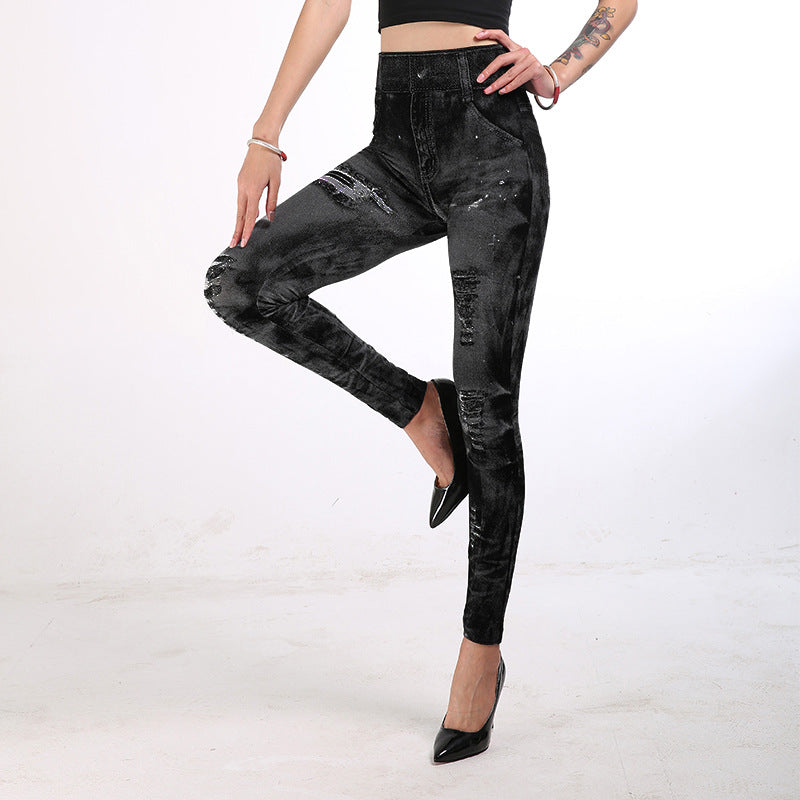 Wish  hot-selling faux denim leggings for women - cross-border bestseller, butt-lifting yoga pants, 8 colors