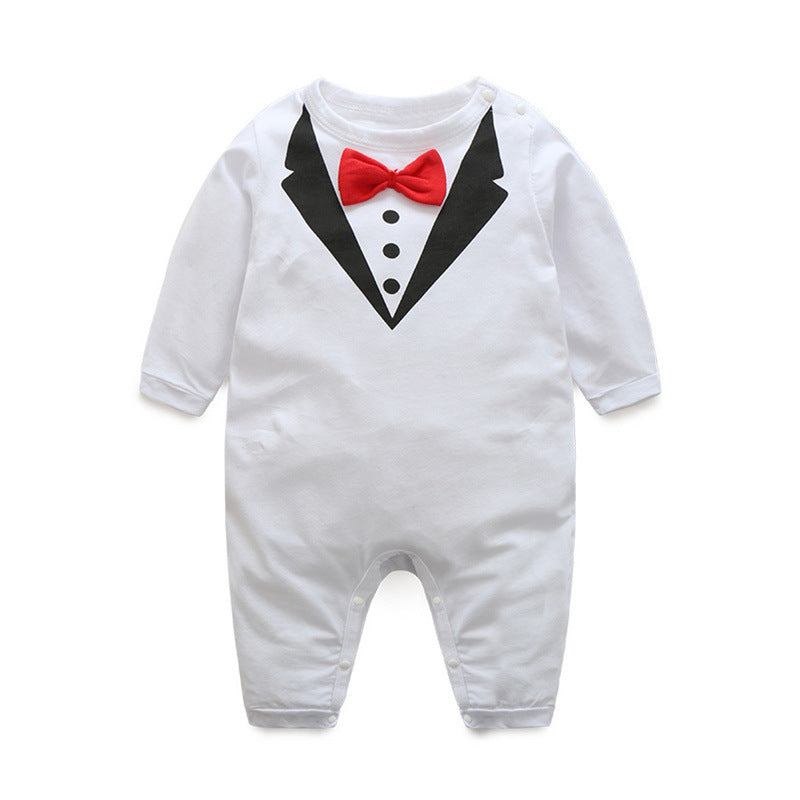 Ins spring and summer new arrival children's clothing boys gentleman bowslong sleeves romper baby jumpsuit jumpsuit k-style