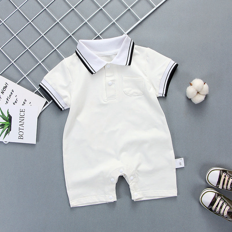 Summer newborn baby romper, 100% cotton, 3-6-9 months, summer outfit for babies 0-1 year old, short-sleeve crawling suit, turn-down collar onesie
