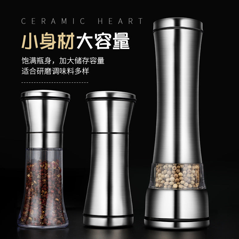 Ceramic 304 Stainless Steel Pepper Grinder Manual Glass Black Pepper Grinder Pepper Salt Coffee Seasoning Bottle