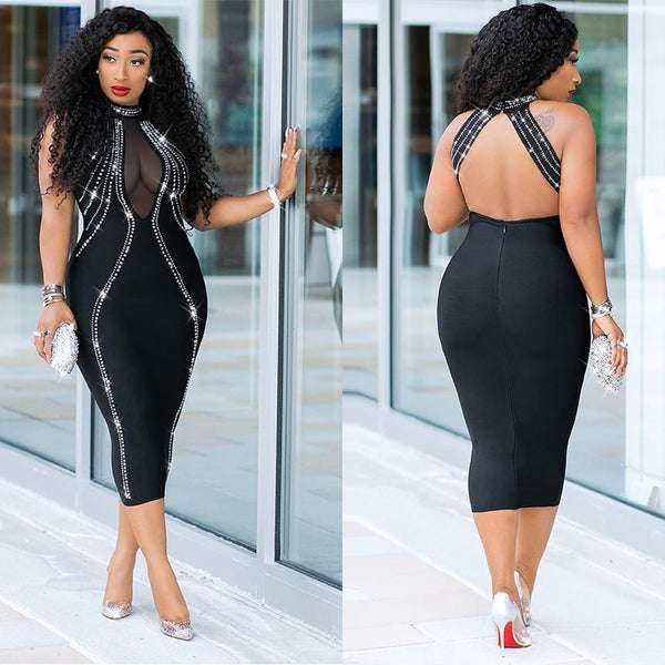 Spot! K8805 European and American  eBay women's clothing, hot diamond backless perspective zipper dress