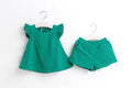 Summernew arrivalk-style fungus flying sleeves sleeveless pure colorsuitgirltwo-piece set children's clothing one piece dropshipping