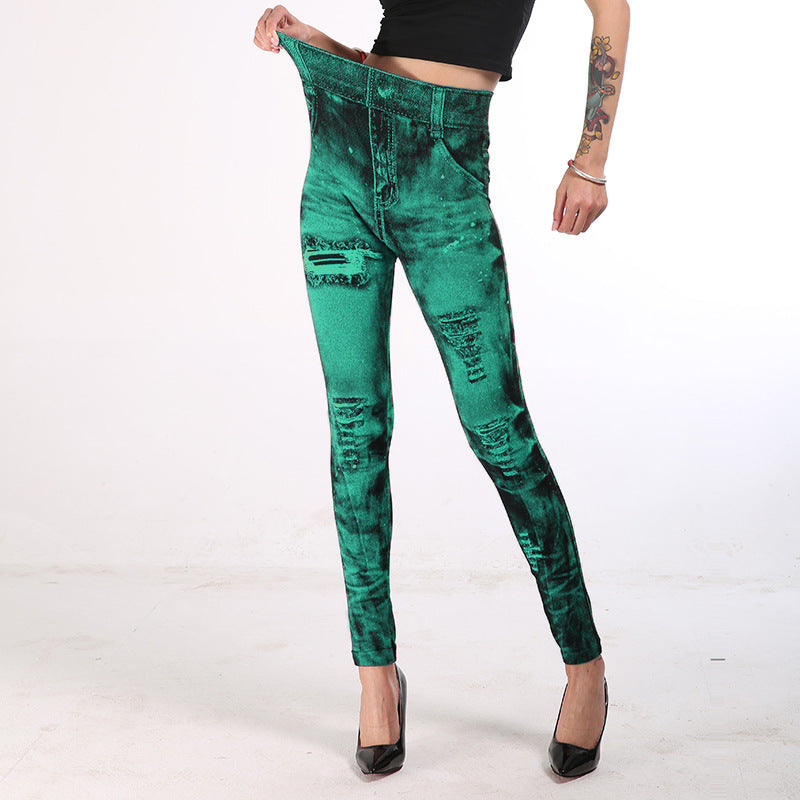 Wish  hot-selling faux denim leggings for women - cross-border bestseller, butt-lifting yoga pants, 8 colors