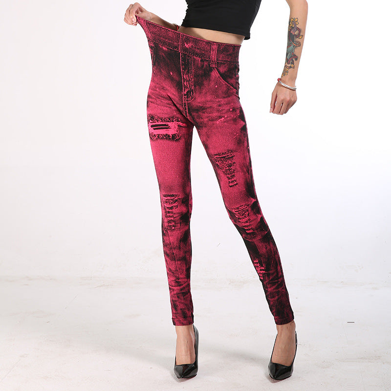 Wish  hot-selling faux denim leggings for women - cross-border bestseller, butt-lifting yoga pants, 8 colors