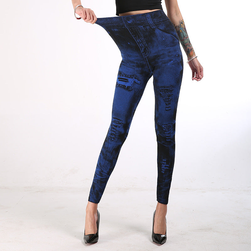 Wish  hot-selling faux denim leggings for women - cross-border bestseller, butt-lifting yoga pants, 8 colors