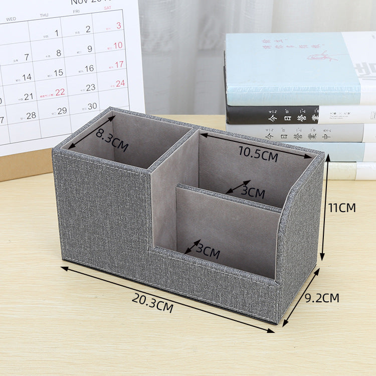 Imitation cloth linen pattern pen holder business office storage box desktop large capacity multi-functional stationery storage rack PU wholesale